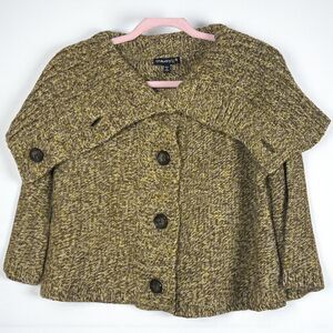 Chaudry Green Marled Knit Sweater Cardigan S Small Oversized Button Front Shawl